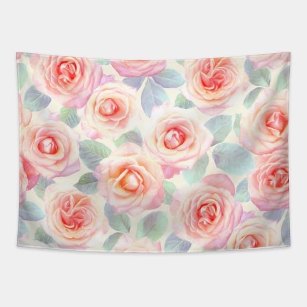 Faded Pink and Peach Painted Roses Tapestry by micklyn