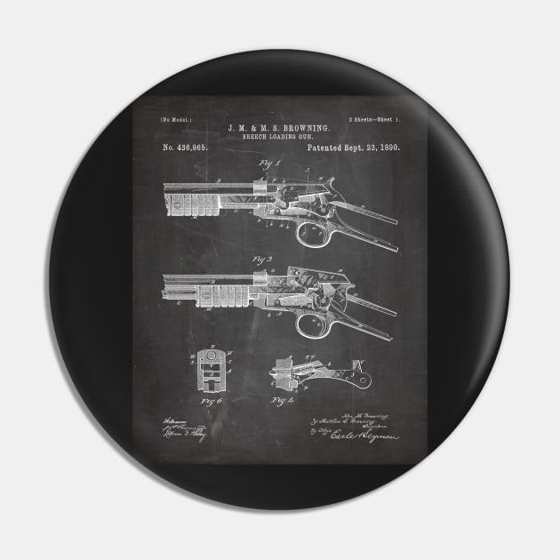 Browning Breach Rifle Patent - Gun Lover Gunsmith Art - Black Chalkboard Pin by patentpress