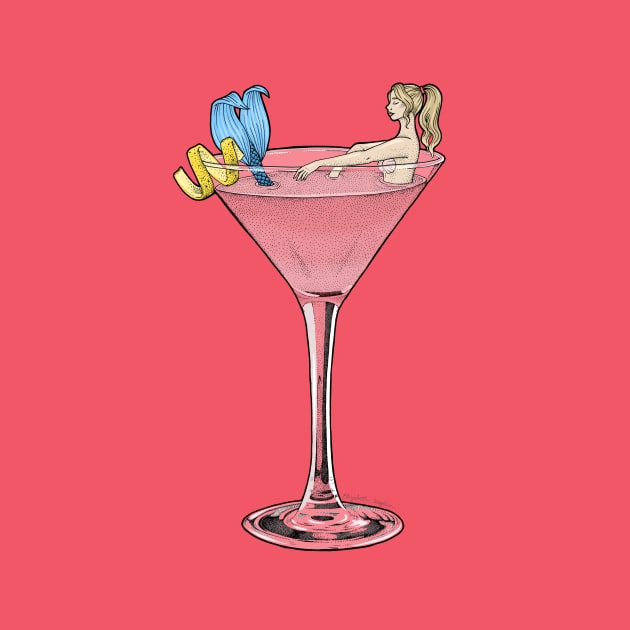 Cosmo Mermaid Cocktail Illustration by Elizabeth Weglein Art