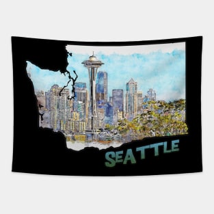 Washington State Outine (Seattle Drawing) Tapestry