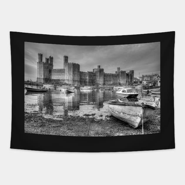 Caernarfon Castle, Wales, UK Black And White Tapestry by tommysphotos