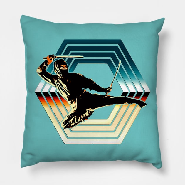 Hexagonal 80s Ninja Pillow by Doc Multiverse Designs