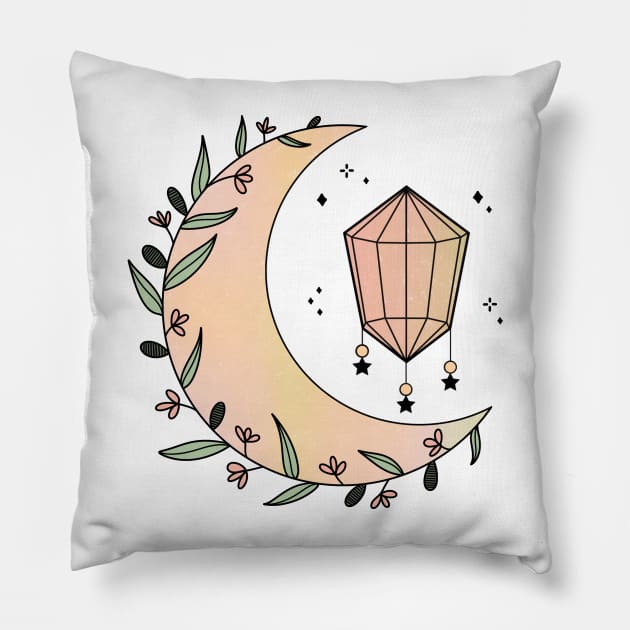Crystal Floral Moon Sunset Pillow by ontheoutside