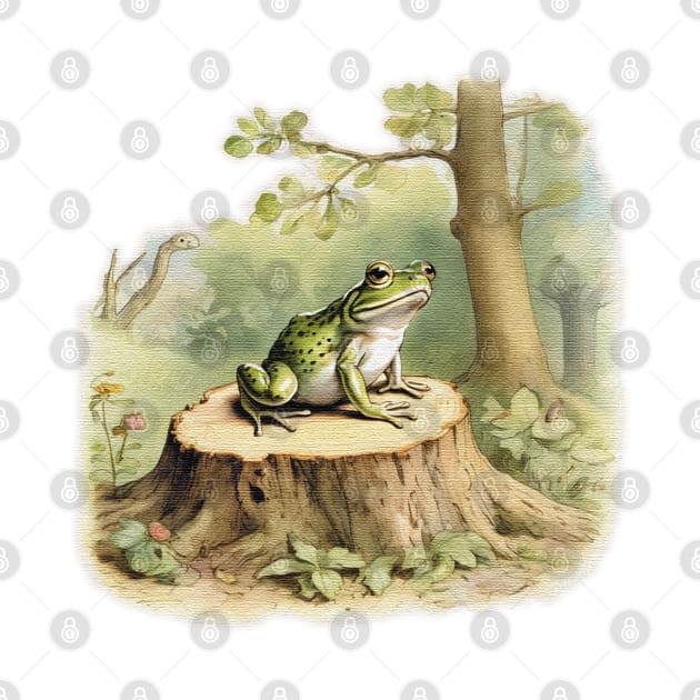 frog on a tree stump by JnS Merch Store