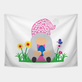 Easter Gnome Pink Hat in a Garden Tapestry