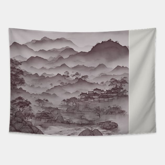 chinese town painting Tapestry by A&A