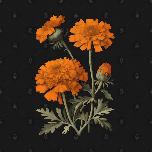 Marigold Flowers Vintage Botanicals by craftydesigns