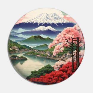 Japan Mt. Fuji Cherry Blossom Starry Night Vintage Tourism Travel Poster Pin