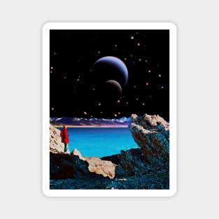 Blue Planet - Space Collage, Retro Futurism, Sci-Fi Magnet