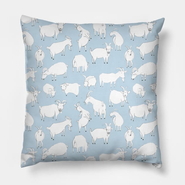 Goats Playing – blue Pillow by crumpetsandcrabsticks