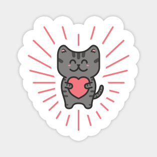 Cute Grey Tabby Love Cat Magnet