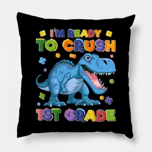 Kids 1st Day of School Crush 1st Grade Trex Dinosaur Gift Kids Pillow