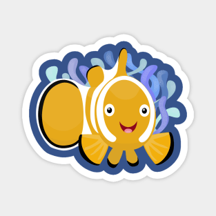 Cute happy clownfish anenome cartoon Magnet