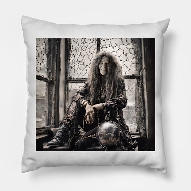 Janis Joplin Ball and Chain Pillow by IconsPopArt