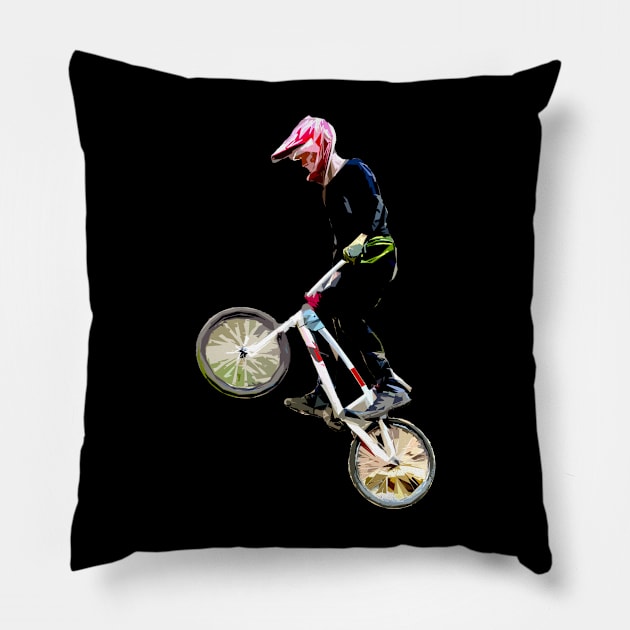 bmx race Pillow by rickylabellevie