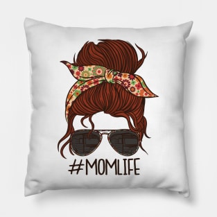 Hashtag Momlife Vintage Sunglasses Floral Bow Messy Bun Mothers Day Gift Ideas Pillow