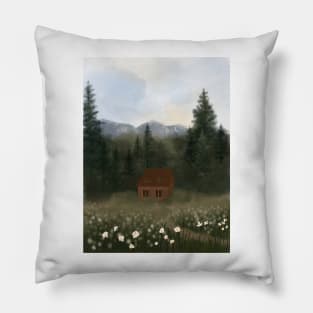 Abstract Landscape, Cute Cottage Illustration Pillow