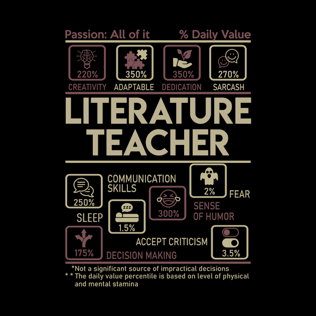 Literature Teacher T Shirt - Multitasking Daily Value Gift Item Tee by candicekeely6155