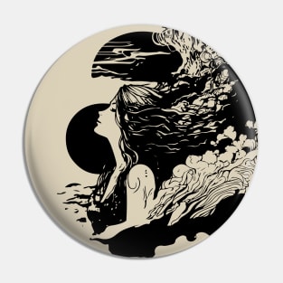 Ocean Waves And Girl With A Smiley Face Pin