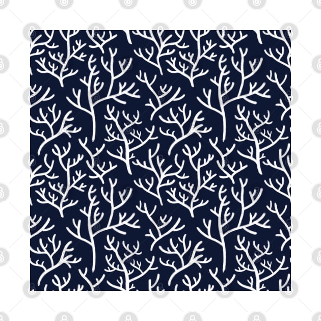 Navy Blue and White ocean Coral Pattern Summer by Trippycollage