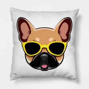 Brown Frenchie Dog in Yellow Shades French Bulldog Pillow