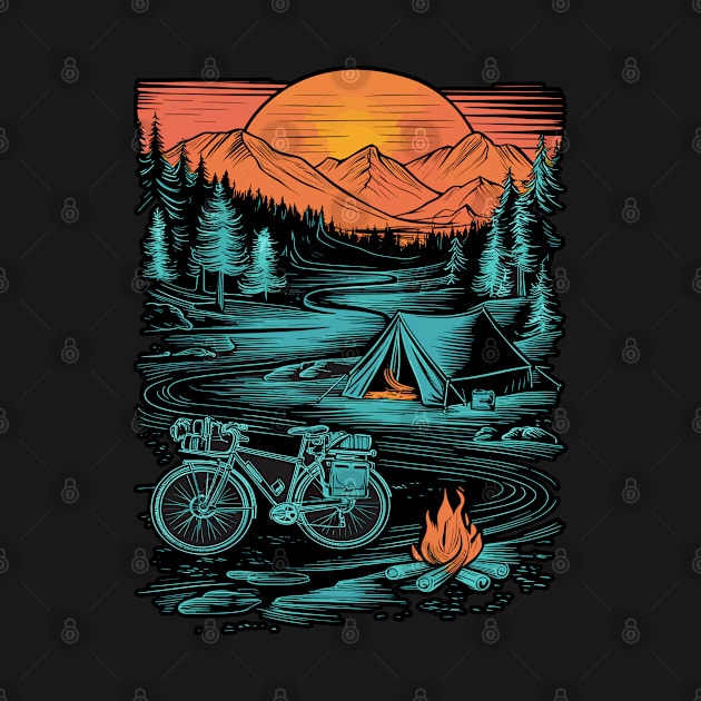 Bicycle Camping Mountains Nature Excursion by Macphisto Shirts