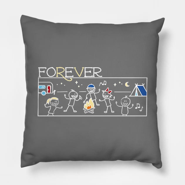 RV Forever - Fun Camping Drawing Pillow by RVToolbox