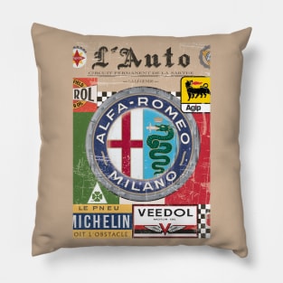 Alfa Romeo Vintage Poster L'Auto Distressed type 1 Pillow