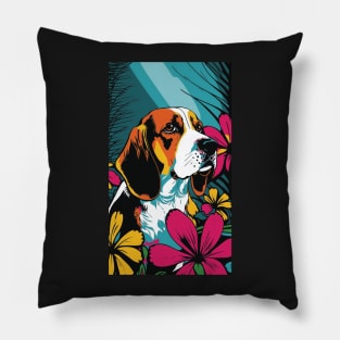 Beagle Dog Vibrant Tropical Flower Tall Retro Vintage Digital Pop Art Portrait 2 Pillow