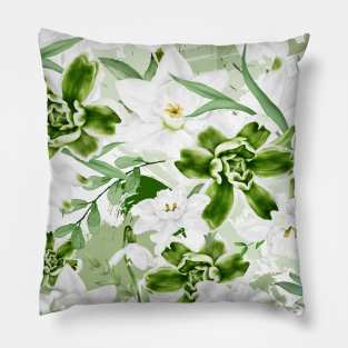 White Watercolor Flowers 4 Pillow