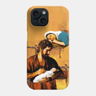 St. Joseph holds baby Jesus while Our Lady sleeps Vertical Design Phone Case