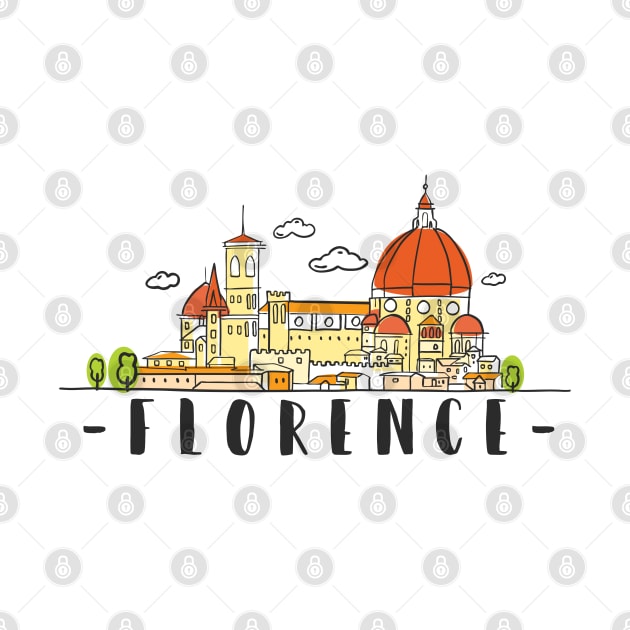 Florence Italy Skyline Hand Drawn by RajaGraphica