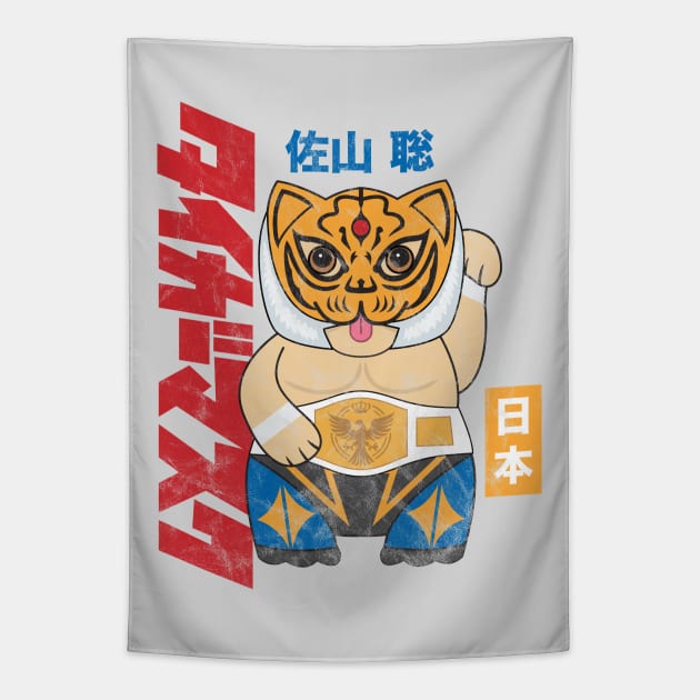 Tiger Mask Maneki-neko Tapestry by Mark Out Market
