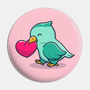 Cute Bird With Love Heart Cartoon Pin