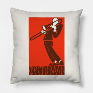 Trombone Player ---- Retro Soviet Poster Aesthetic Pillow