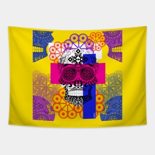 skull floral zentangle in picnic wallpaper art of the death and the love catrina Tapestry