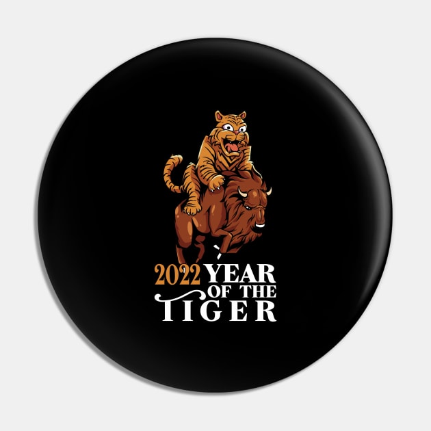 Tiger riding buffalo - 2022 Year of the tiger Pin by Modern Medieval Design