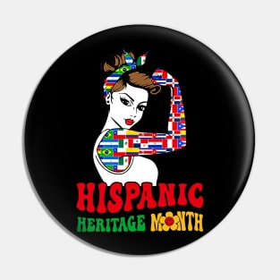 Groovy Hispanic Heritage Month Woman Latino Countries Flag Pin