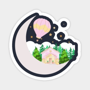 Moon cabin woods house - Fantasy Magnet