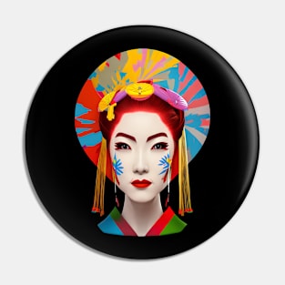 Colorful Japanese geisha head design Pin