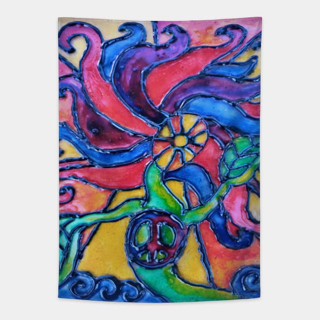 Shining Sun Peace Flower Child Tapestry by Art by Deborah Camp