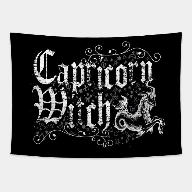 Capricorn Zodiac sign Witch craft vintage distressed Horoscope Tapestry by Nemons