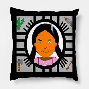 Native American Artwork Illustration on Black Background Pillow