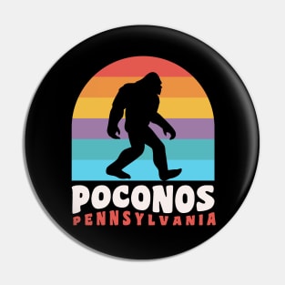 Poconos Pennsylvania Bigfoot Sasquatch Retro Sunset Pin