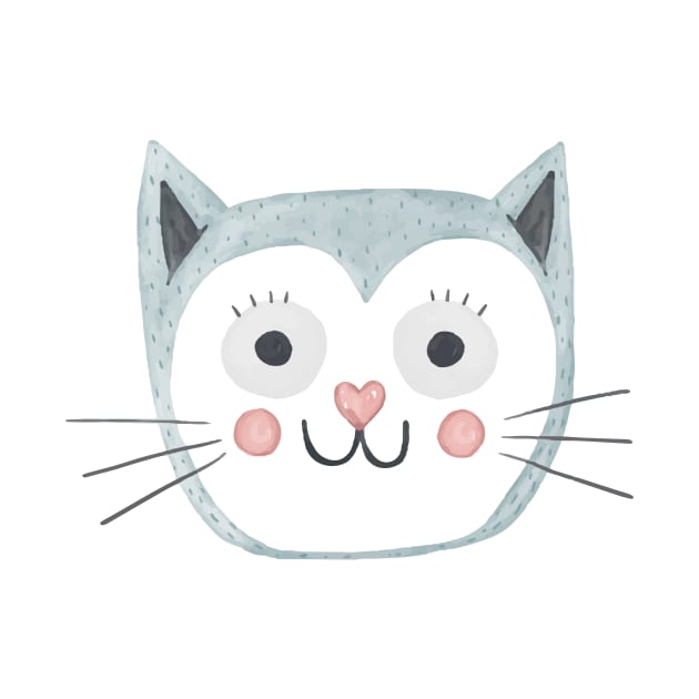 Cartoon Cute Cat Head Art Print by MariaStore