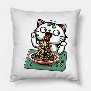 Cat eating spaghetti meme Pillow