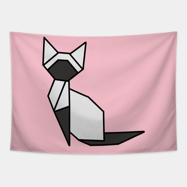 Origami Cat Gray and White Tapestry by Numerica