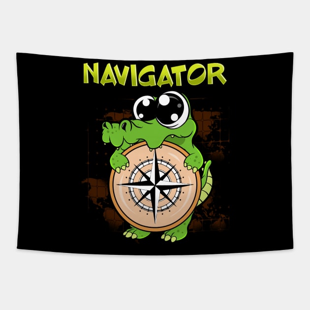 Cute & Funny Navigator Pun Alligator Compass Tapestry by theperfectpresents