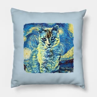 Furry Cat Van Gogh Style Pillow