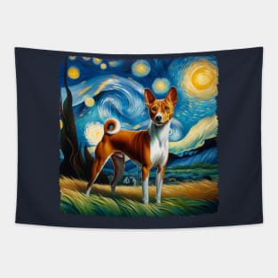 Starry Basenji Dog Portrait - Pet Portrait Tapestry